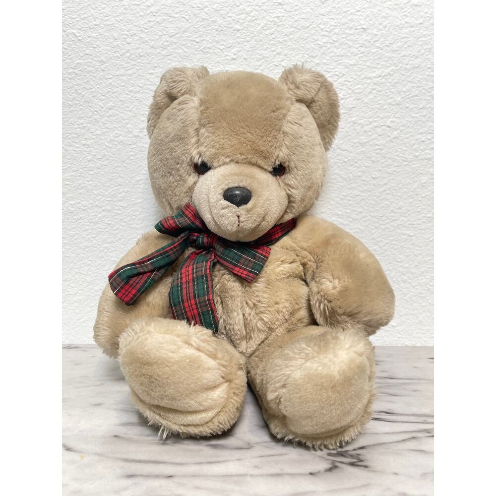 Vintage Applause Musical Wind Up Teddy Bear Plush 16” Tan Red Plaid Bow Classic